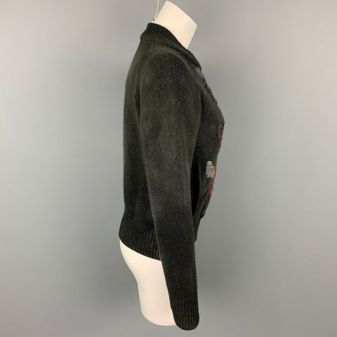 AVANT TOI Size XS Black & Grey Distressed Embroidered Merino Wool / Cashmere Cardigan