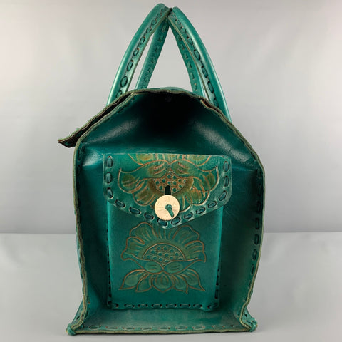VINTAGE Cobalt Floral Antique Leather Carry-On Bag