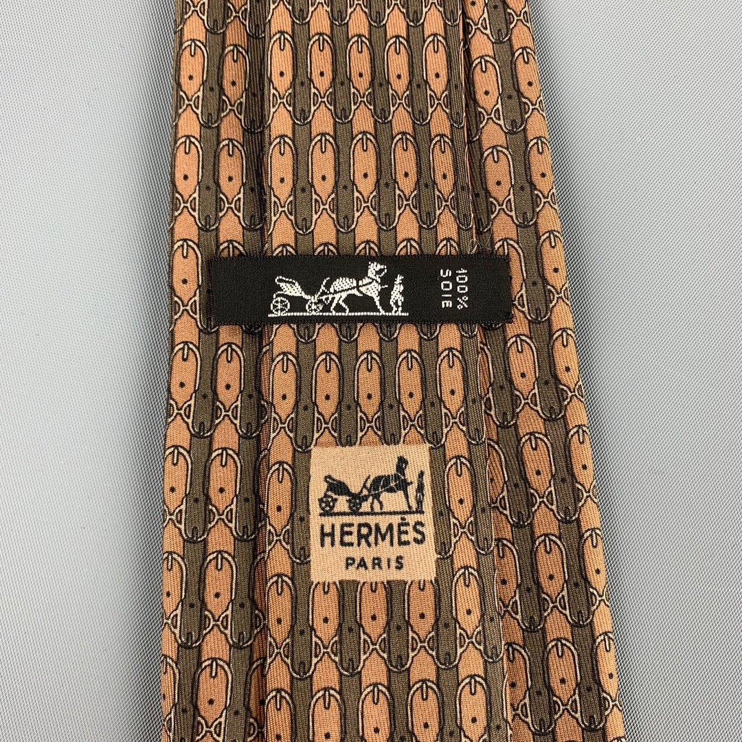 HERMES 720 FA Corbata de seda ecuestre marrón