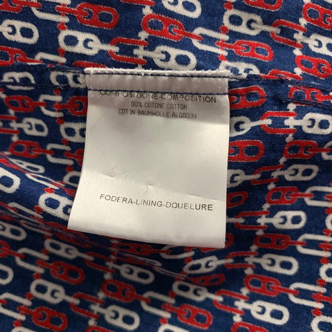 GUCCI Size M Blue Red White Chain Cotton Long Sleeve Shirt