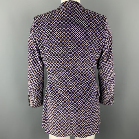 MICHAEL KORS Size 40 Purple & Black Print Cotton Velvet Peak Lapel Sport Coat