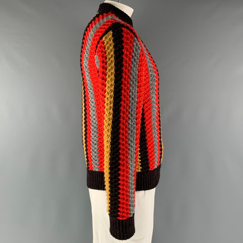 SALVATORE FERRAGAMO Size L Brown Orange Stripe Cashmere Wool Sweater