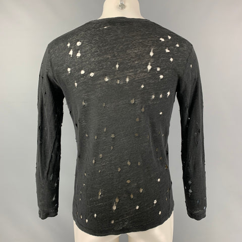 IRO Marvina  Size XS Black Distressed Linen Long Sleeve T-shirt