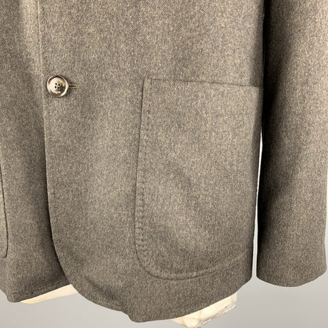 ERMENEGILDO ZEGNA Size XXL Charcoal Wool Nehru Collar Patch Pockets Jacket