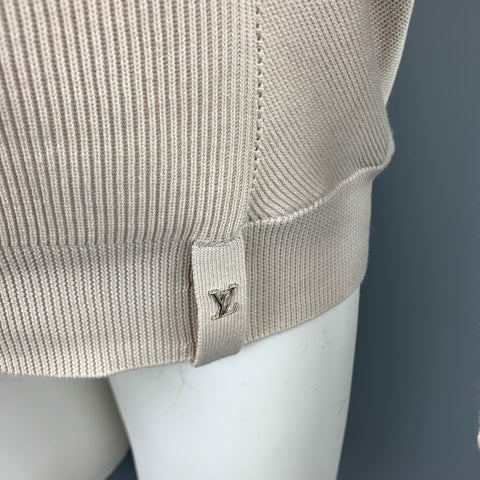 LOUIS VUITTON Size M Beige Ribbed Knit Cotton Blend Half Zip Sweater
