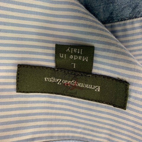 ERMENEGILDO ZEGNA Size L Blue Cotton Linen Long Sleeve Shirt