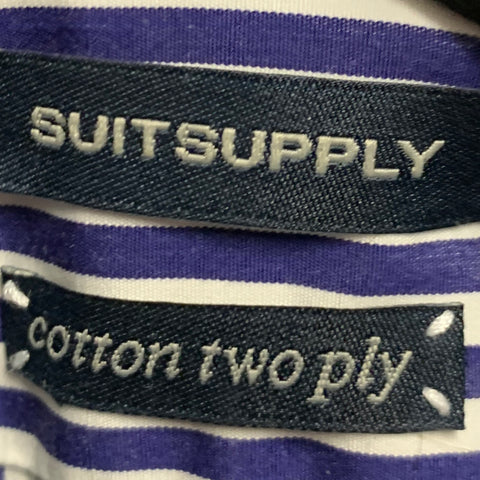 SUITSUPPLY Size M Navy White Stripe Cotton Spread Collar Long Sleeve Shirt