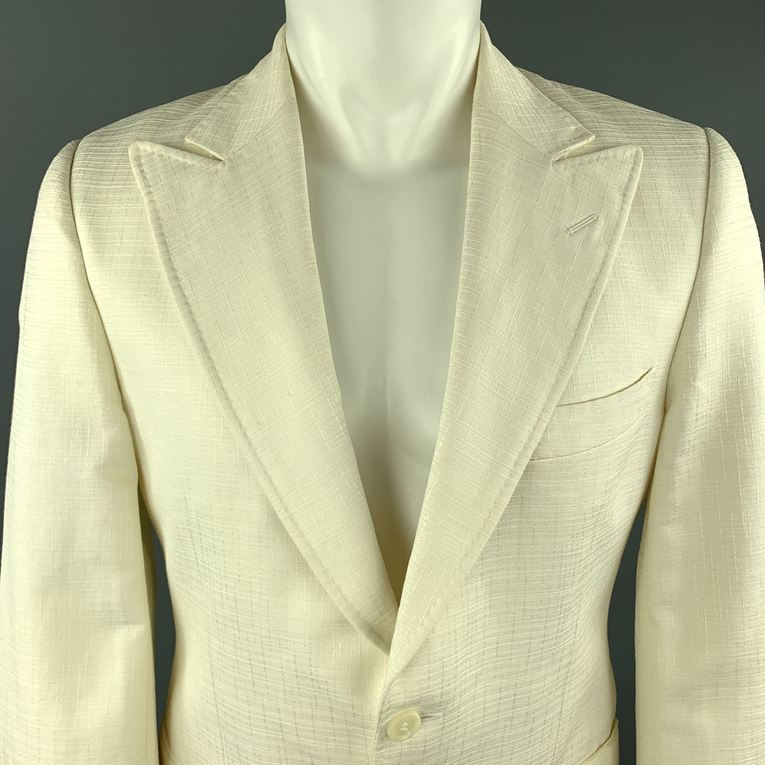 DOLCE &amp; GABBANA Talla 40 Abrigo deportivo con solapa de pico de seda y algodón texturizado color crema