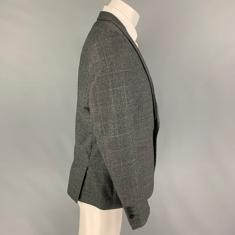 THE KOOPLES Taille 40 Manteau de sport à revers en laine Glenplaid gris foncé