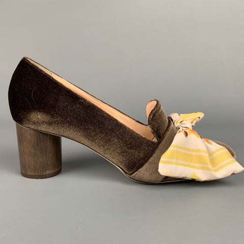 BROTHER VELLIES Talla 8 Zapatos de salón con lazo de terciopelo marrón y amarillo
