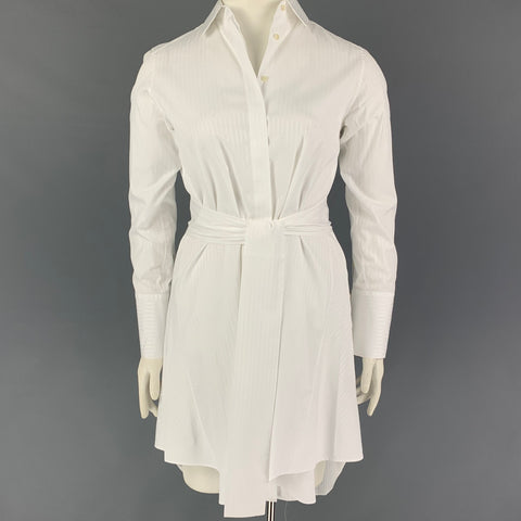ALEX EAGLE Size 10 White Cotton Stripe Belted Shirt Dress