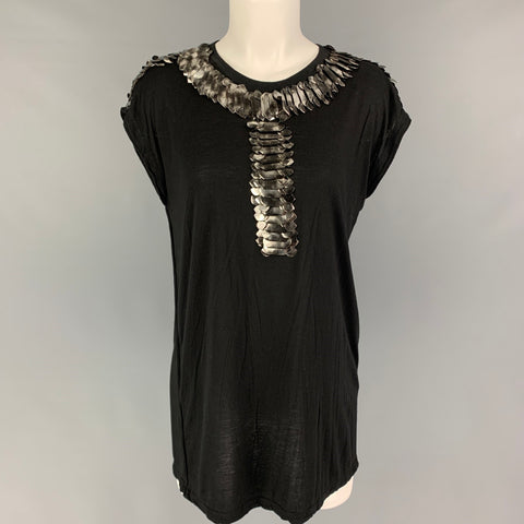 GIVENCHY Talla M Camiseta negra con cuello redondo y apliques de viscosa