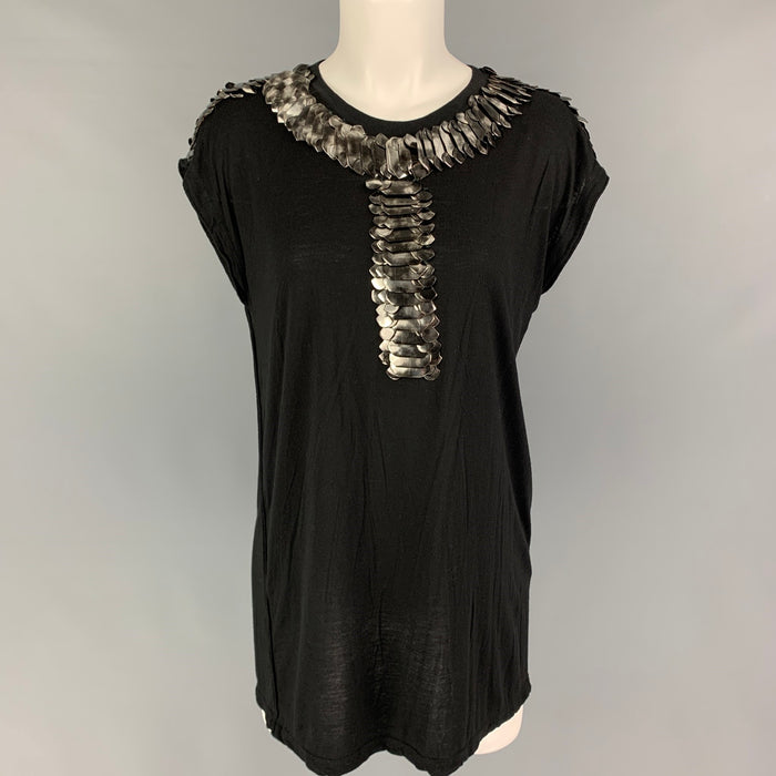 GIVENCHY Size M Black Viscose Applique Crew-Neck T-Shirt