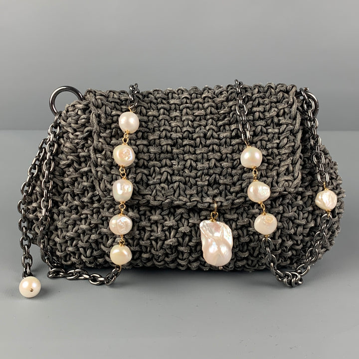 GRAZIA & MARICA VOZZA Grey Woven Pearl Shoulder Bag