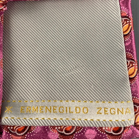 ERMENEGILDO ZEGNA Purple Yellow Dots Silk Satin Tie