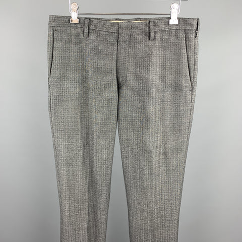 PAUL SMITH Size 32 Gray Grid Wool Zip Fly Casual Pants
