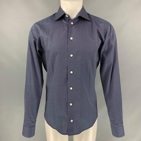 ETON Taille M Chemise à manches longues boutonnée à pois bleu marine et blanc