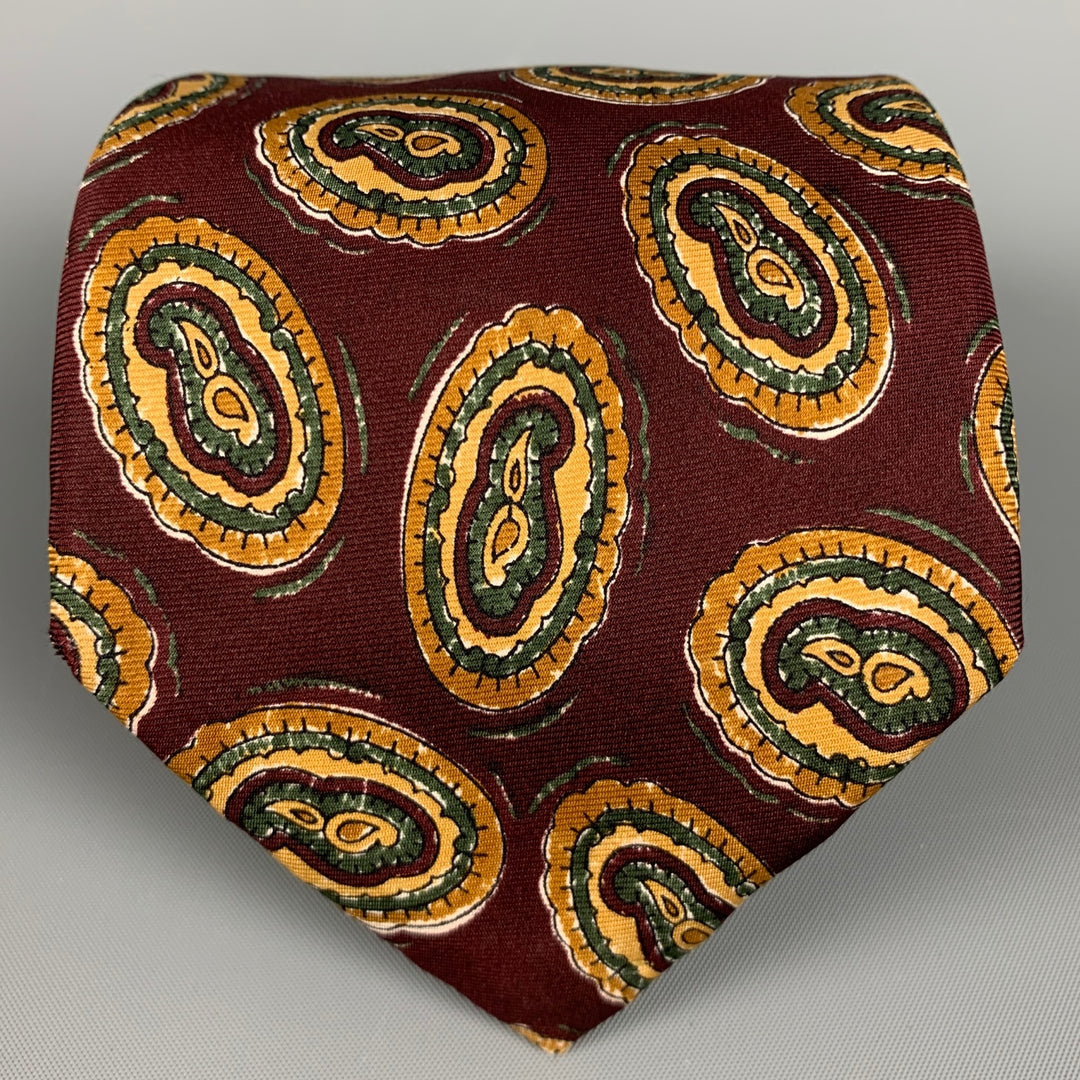 FENDI Burgundy Beige Paisley Silk Tie