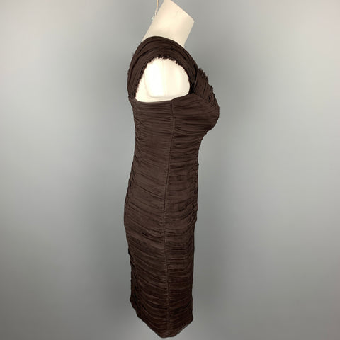 TADASHI Size 6 Brown Ruched Silk V-Neck Sleeveless Cocktail Dress