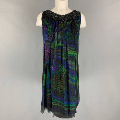 ALBERTA FERRETTI Talla 6 Vestido sin mangas abstracto de seda multicolor negro
