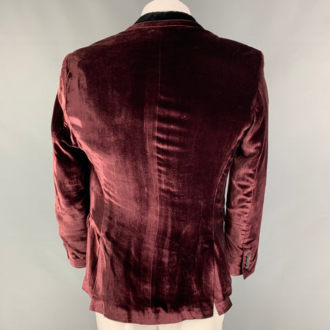 PAUL SMITH The Byard Size 44 Burgundy Black Velvet Rayon Silk Sport Coat