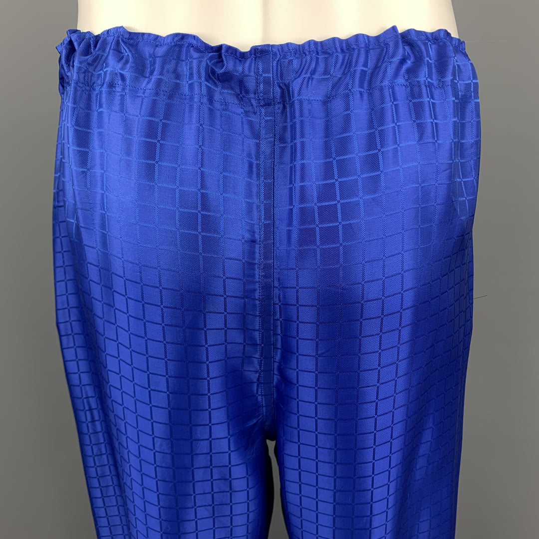 COMME des GARCONS HOMME PLUS Size S Royal Blue Window Pane Drawstring Casual Pants