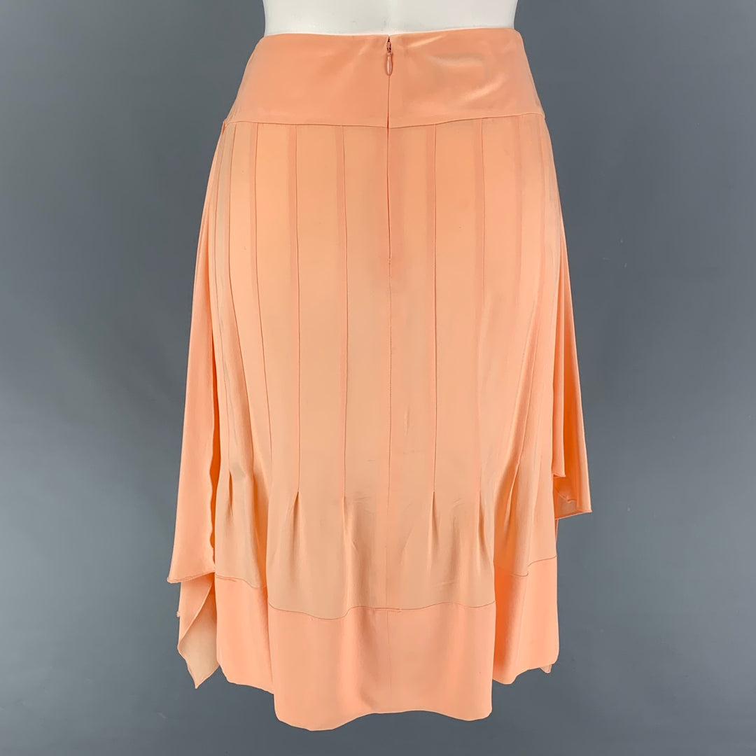 CHANEL AJ508 03P Size 4 Salmon Silk Notch Lapel Skirt Set