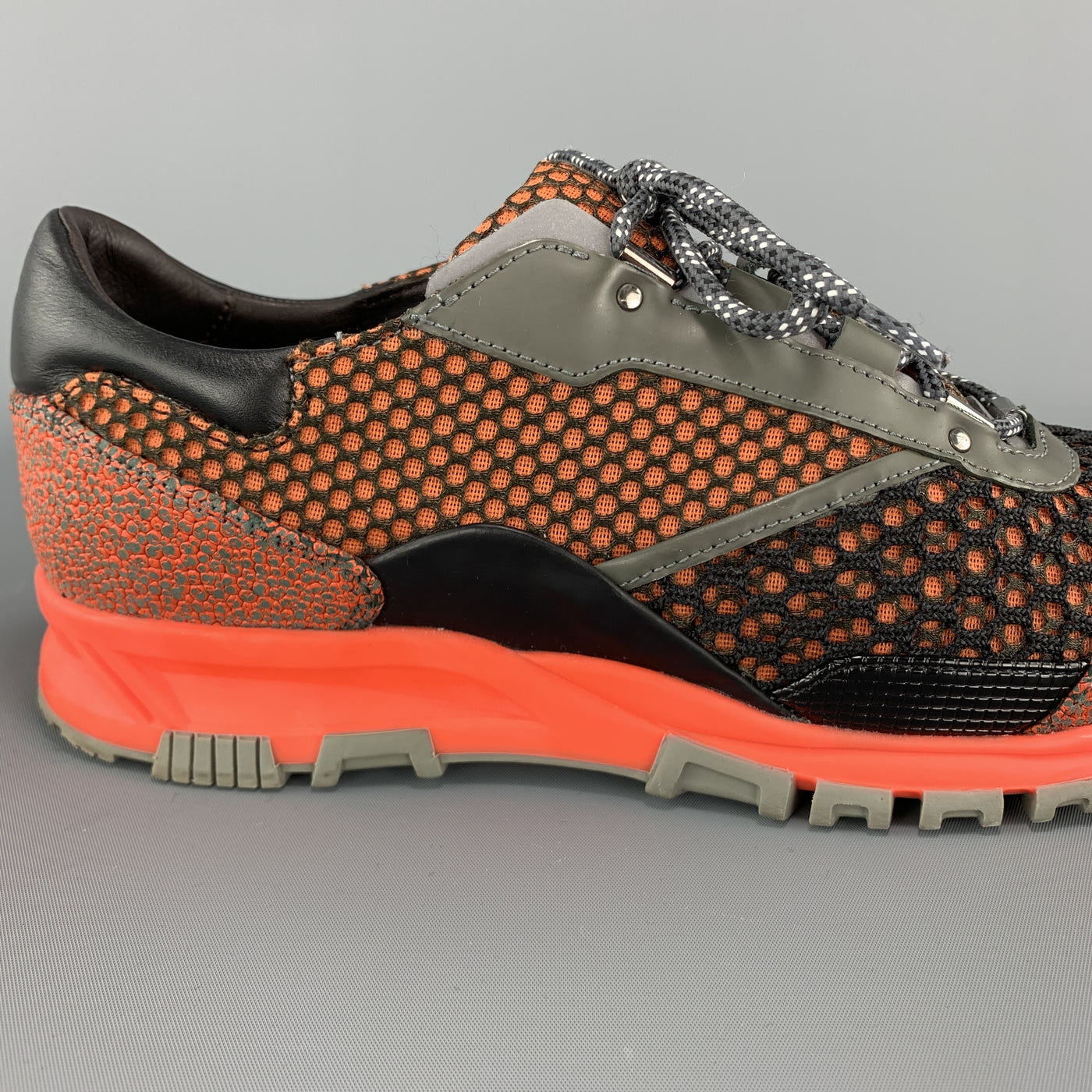 LANVIN Size 7 Orange MIxed Mesh Reflective Sneakers