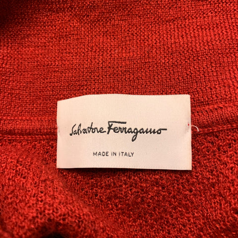 SALVATORE FERRAGAMO Size L Red Knit Alpaca  Silk Shawl Collar Pullover