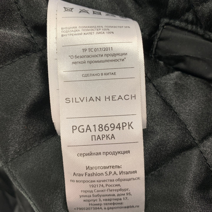 SILVIAN HEACH Size XS Black Nylon Blend Fox Fur Trim Hooded Coat