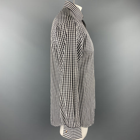 PAUL SMITH Taille L Chemise à manches longues en coton à carreaux noir et blanc Français manchette