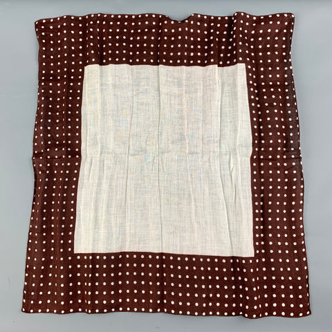 VINTAGE Pochette de costume en lin à pois blancs marron