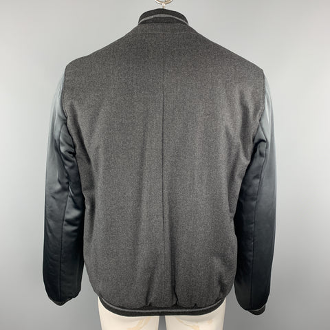 LANVIN Size 46 Charcoal Wool / Cashmere Contrast Sleeves Zip Up Jacket