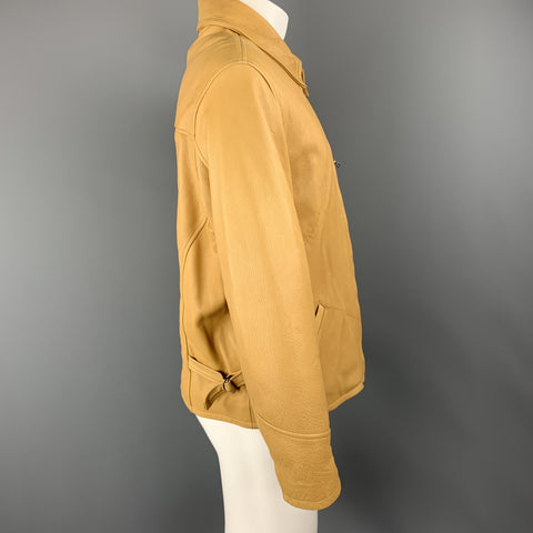 I.MAGNIN Taille S Veste à col zippé en cuir texturé kaki
