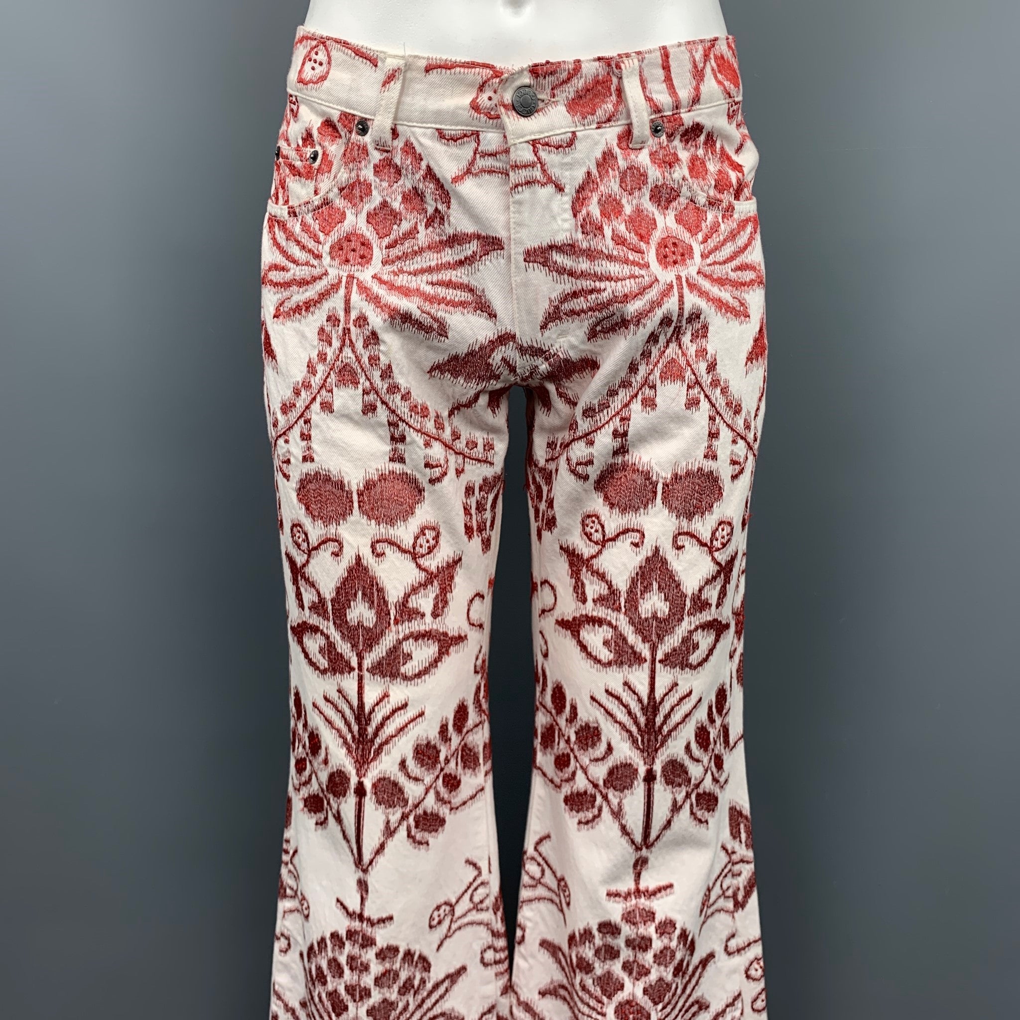 GUCCI★素敵！White Cotton W/ Red Interlocking GG Jeans NWT GUCCI White Cotton/ Red Interlocking GG Jeans 38/US 2 | eBay