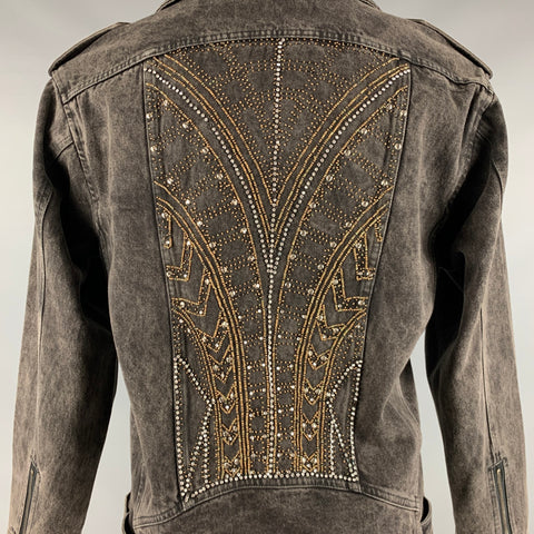 THE KOOPLES Size S Black Beaded Denim Biker Jacket