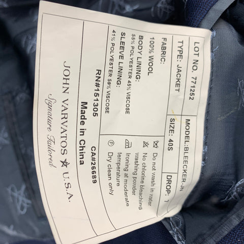 JOHN VARVATOS * U.S.A. Size 40 Short Navy Window Pane Wool Sport Coat