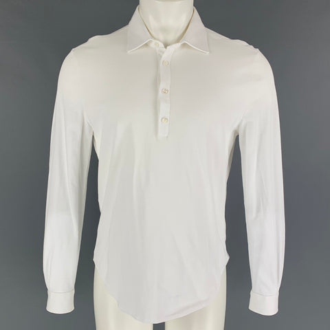 LORO PIANA Size M White Cotton Long Sleeve Polo