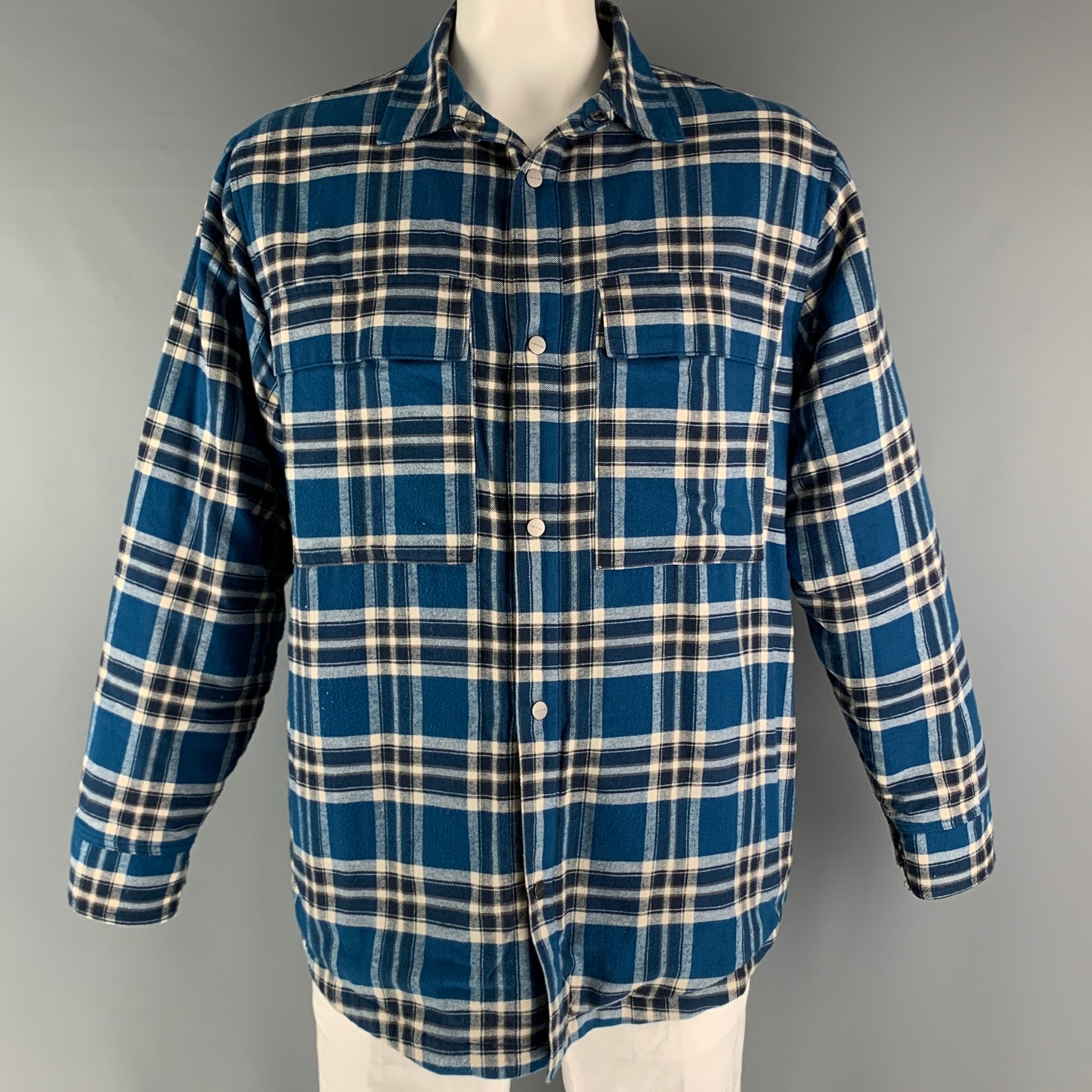 FEAR OF GOD Size L Blue Cream Plaid Cotton Padded Jacket