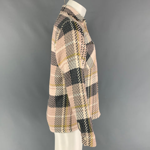 WAX Size S Pink Grey Plaid Cotton Blend Worker Long Sleeve Shirt