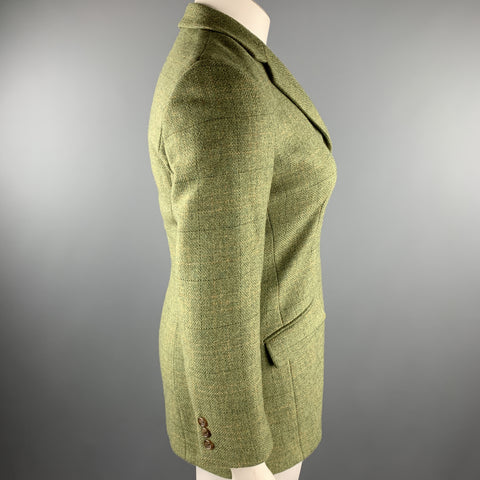 LUCIANO BARBERA Size 10 Green Windowpane Tweed Notch Lapel Jacket