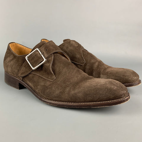 CALZOLERIA HARRIS for BARNEY'S NEW YORK Size 11.5 Brown Suede Monk Strap Lace Up Shoes