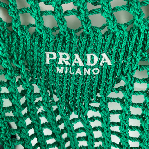 PRADA Size 4 Green Cotton Crochet Cropped Casual Top