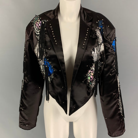 CHARLES HILL ROTH Size M Black Polyester Applique Cropped Jacket