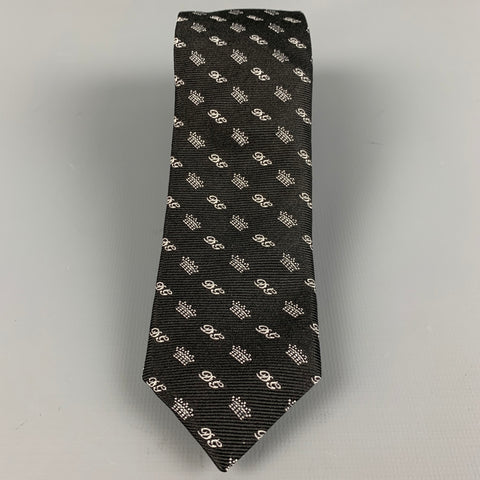DOLCE & GABBANA Black White Monogram Silk Twill Tie