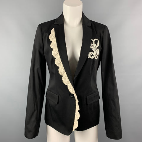 LOVE MOSCHINO Size 6 Black & White Acetate / Cotton Jacket