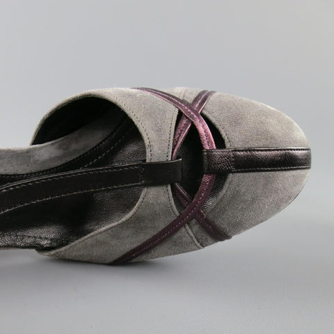 SONIA RYKIEL Talla 10 Zapatos de tacón con tira en T de ante gris y morado