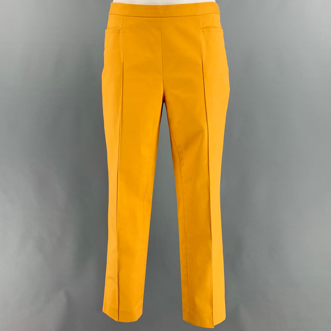 AKRIS Taille 8 Pantalon habillé en coton élasthanne avec fermeture éclair latérale jaune