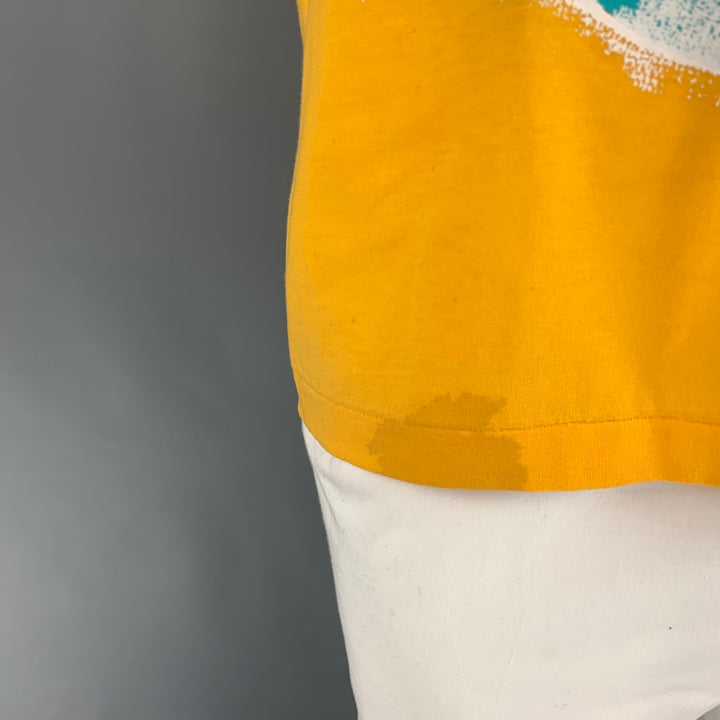 Vintage KANSAI YAMAMOTO Size L Yellow Multi-Color Graphic Cotton Short Sleeve T-shirt