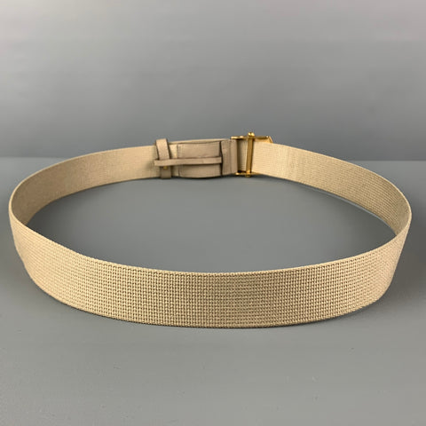 GUCCI Size 36 Beige Gold Anchors Fabric Leather Belt